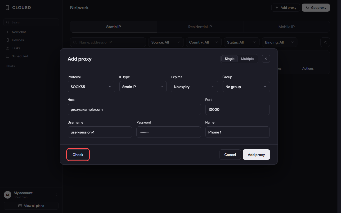 The Add proxy form
