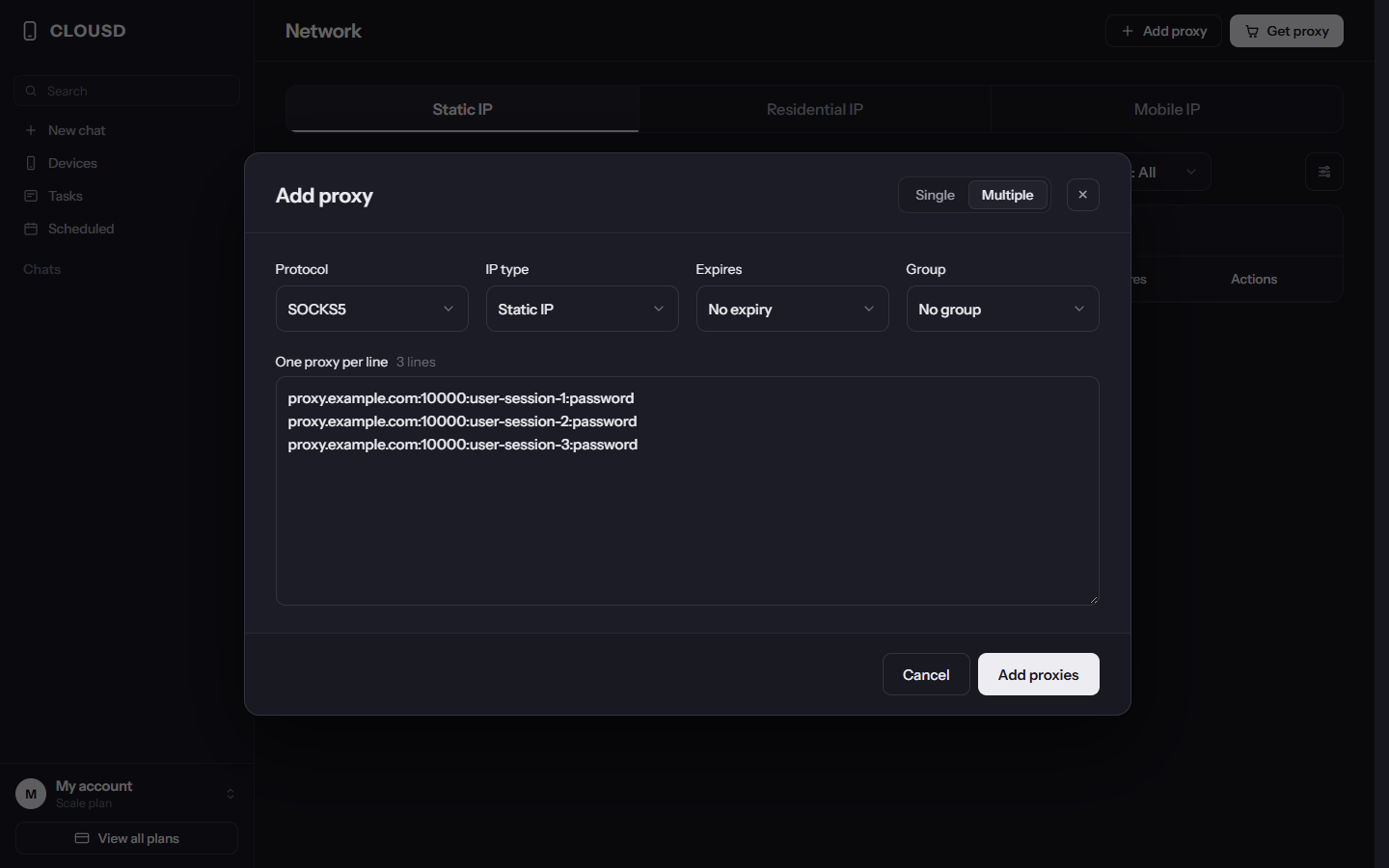 Pasting several proxies, one per line